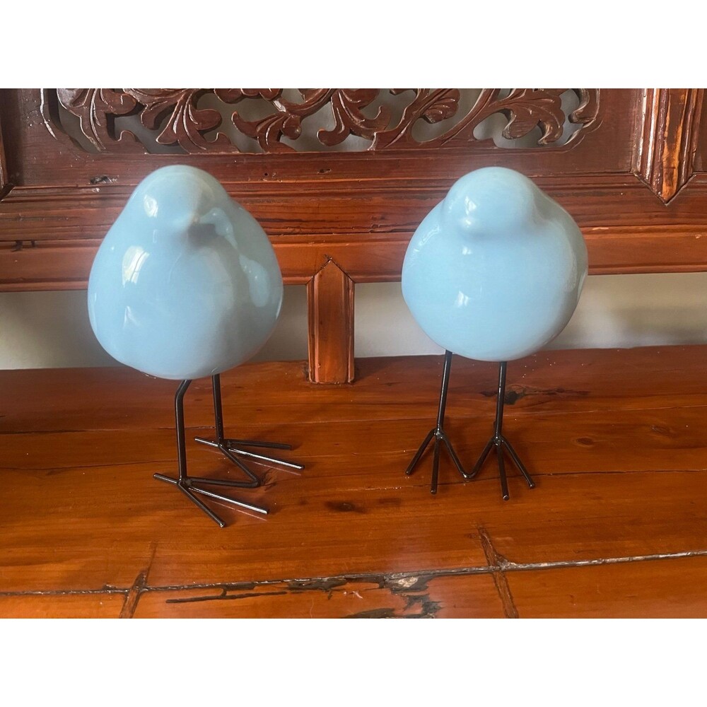 NEW Set of 2 Blue Ceramic Birds